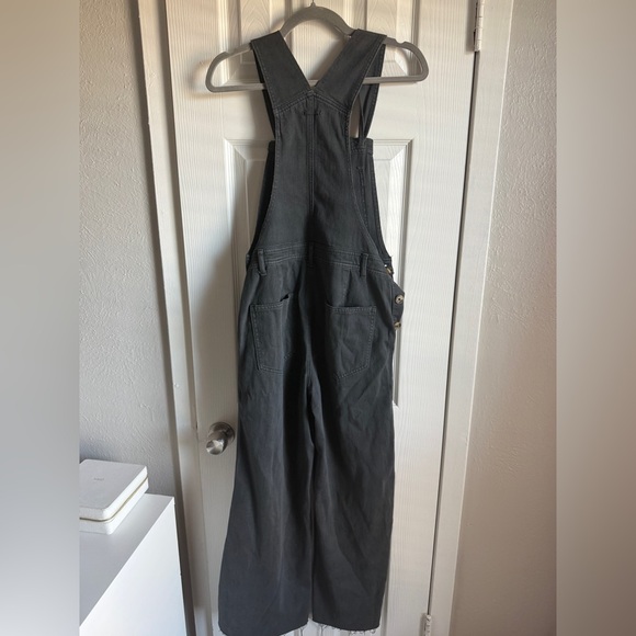 NEW AERIE Denim Overalls Werk & Play Twill Baggy Wide Leg Black Grey Women’s XS - Picture 7 of 8